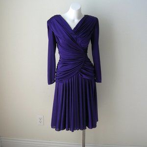 Vintage Glam 80s Abby Kent Ruched Spandex Disco Swing Dress